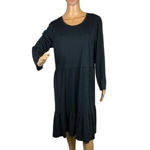 Logo by Lori Goldstein Tiered Midi Dress Pockets Navy Blue  SZ LP Versatile Fall